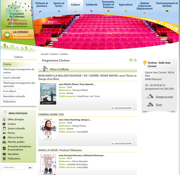 Le site de la Copamo, page cinéma
